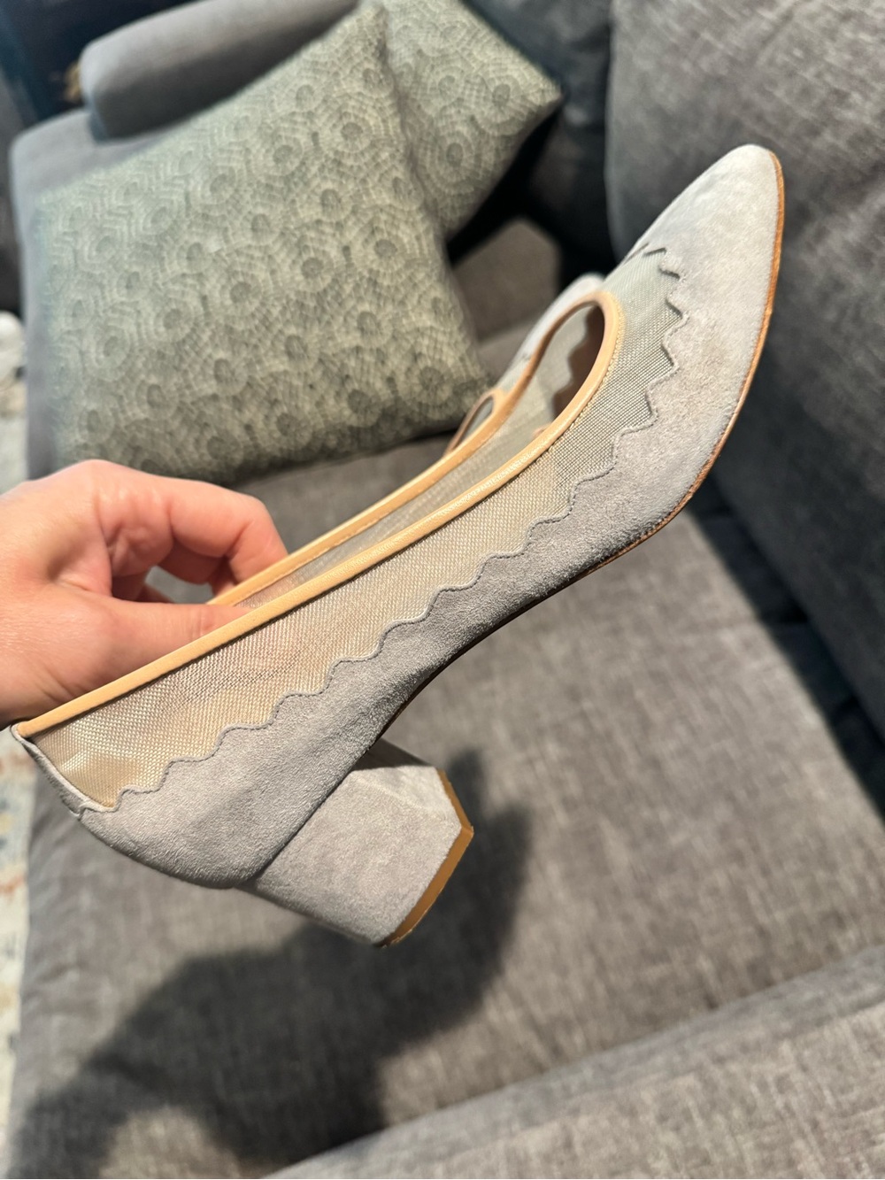 Chloe Scalloped Suede Heels - Picture 2 of 4